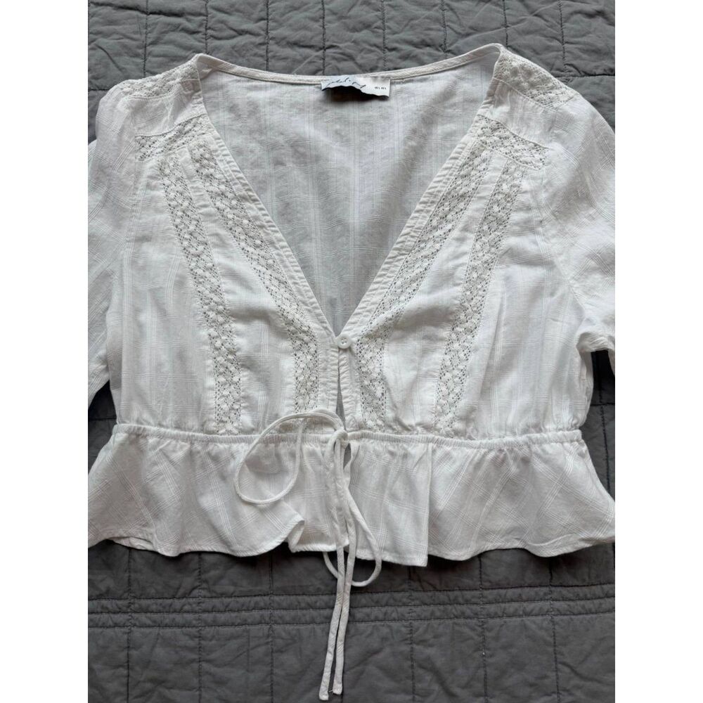 Petal + Pup Reed White Cotton Lace Peplum Blouse Top Size L Boho Cottagecore
